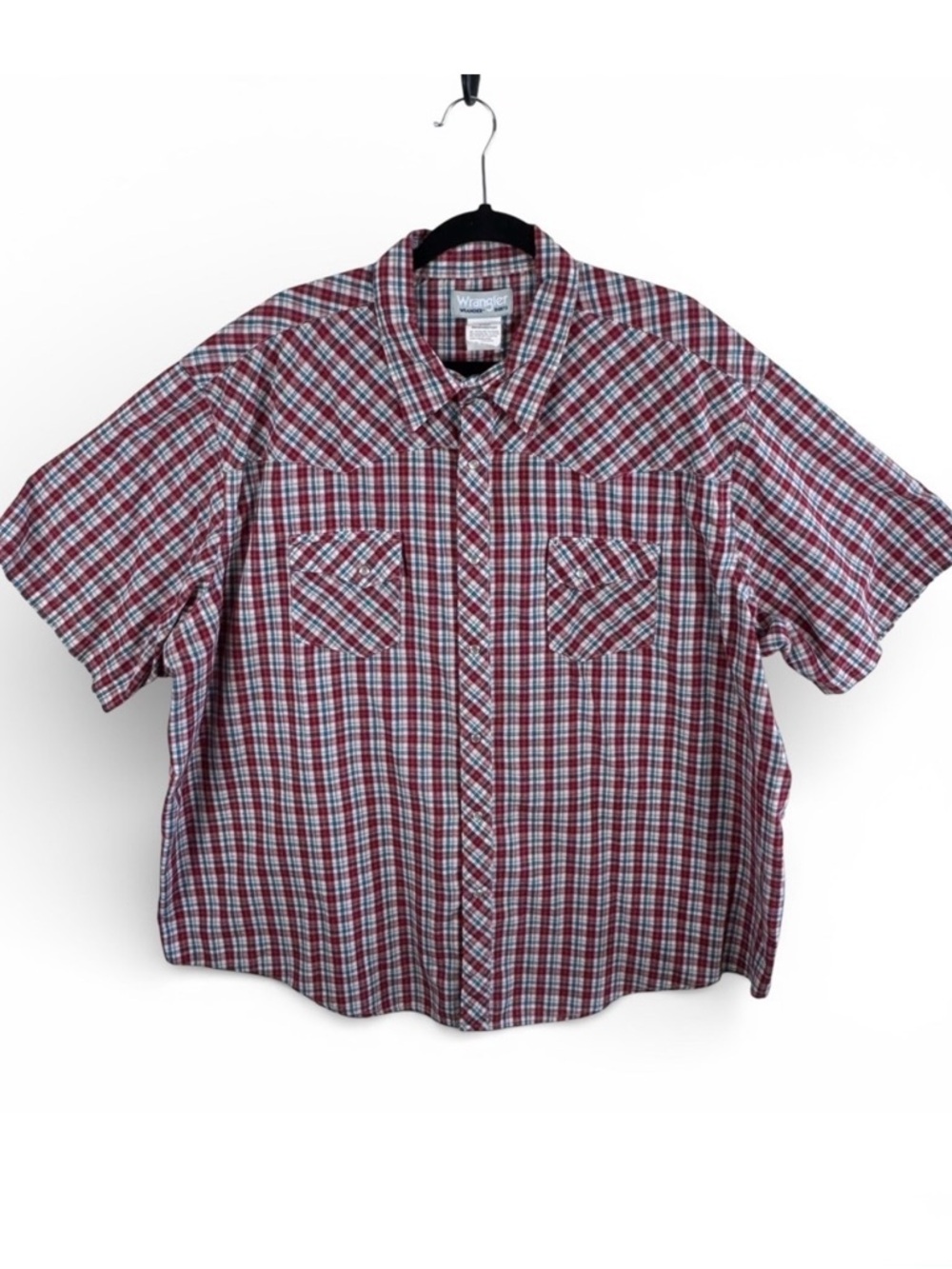 Wrangler Wrancher Vintage Men 3X Red Plaid Short Sleeve Pearl Snap Western Shirt
